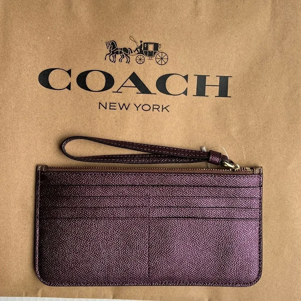 Coach Signature Zip Top Brown and Purple Wristlet